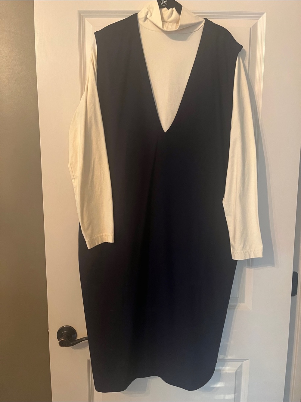 Eileen Fisher Navy Blue V-Neck Dress- Large